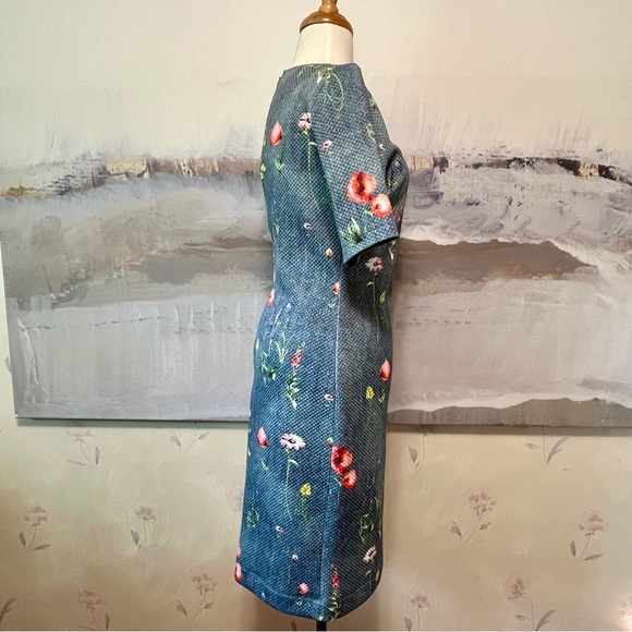 MARGARET O'LEARY Scuba Sheath Dress Womens‎ M Cottagecore Blue Floral Quilted - Picture 7 of 13